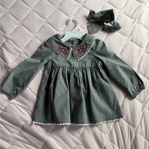 Tahari Gray Dress with Floral Embroidery